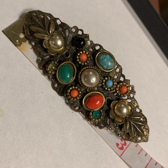 EDWARDIAN VICTORIAN NEIGER BROTHERS-STYLE BROOCH WITH MULTICOLORED CABOCHONS. - Picture 6 of 9